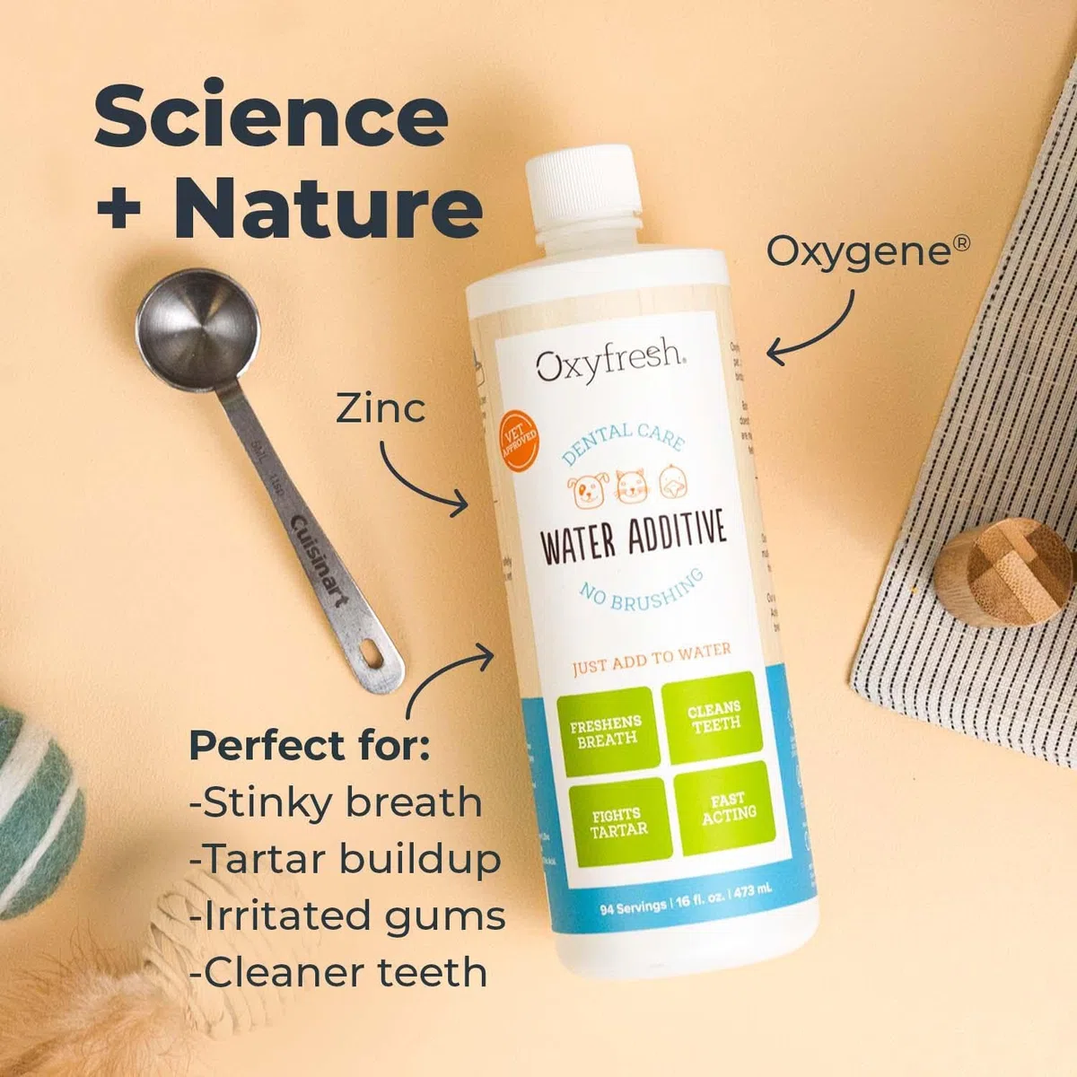 Oxyfresh Aditivo para el cuidado dental para mascotas: la mejor manera de eliminar el mal aliento y el aliento de gato, combatir el sarro y la placa, simplemente agregue al agua, recomendado por