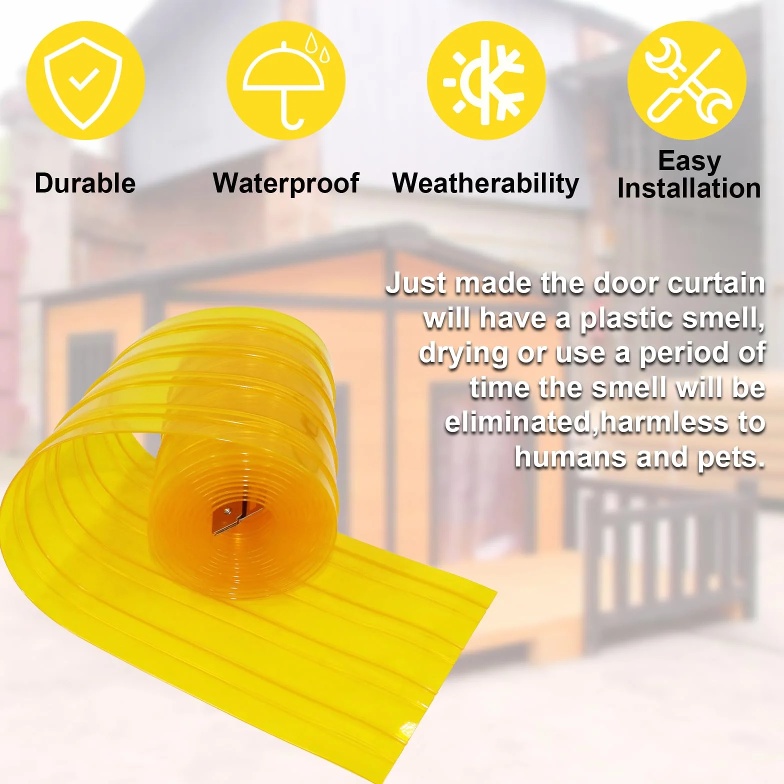 Poweka Puerta de Repuesto para Perros, Tira de Plástico Transparente, Amarillo Cortina de 3,6 m x 20 cm (con 2 Tiras de Metal), Cortina de PVC para Puerta de Casa de Perros