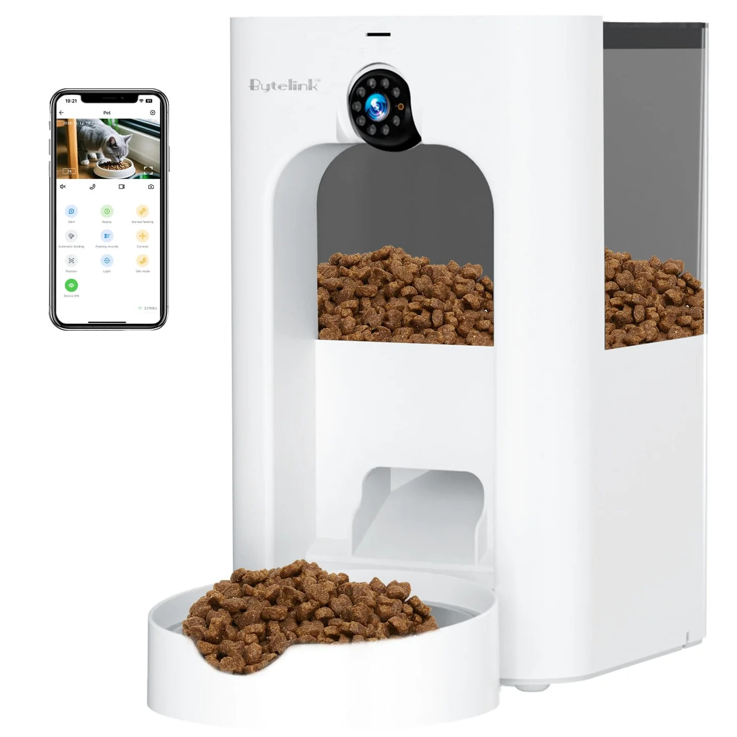 Comedero Gato Automatico con Cámara de Vigilancia, 4L Dispensador Comida Gatos con Programa de Alimentación Personalizado, 15S Grabación de Voz, Doble Alimentación,Juguete Láser