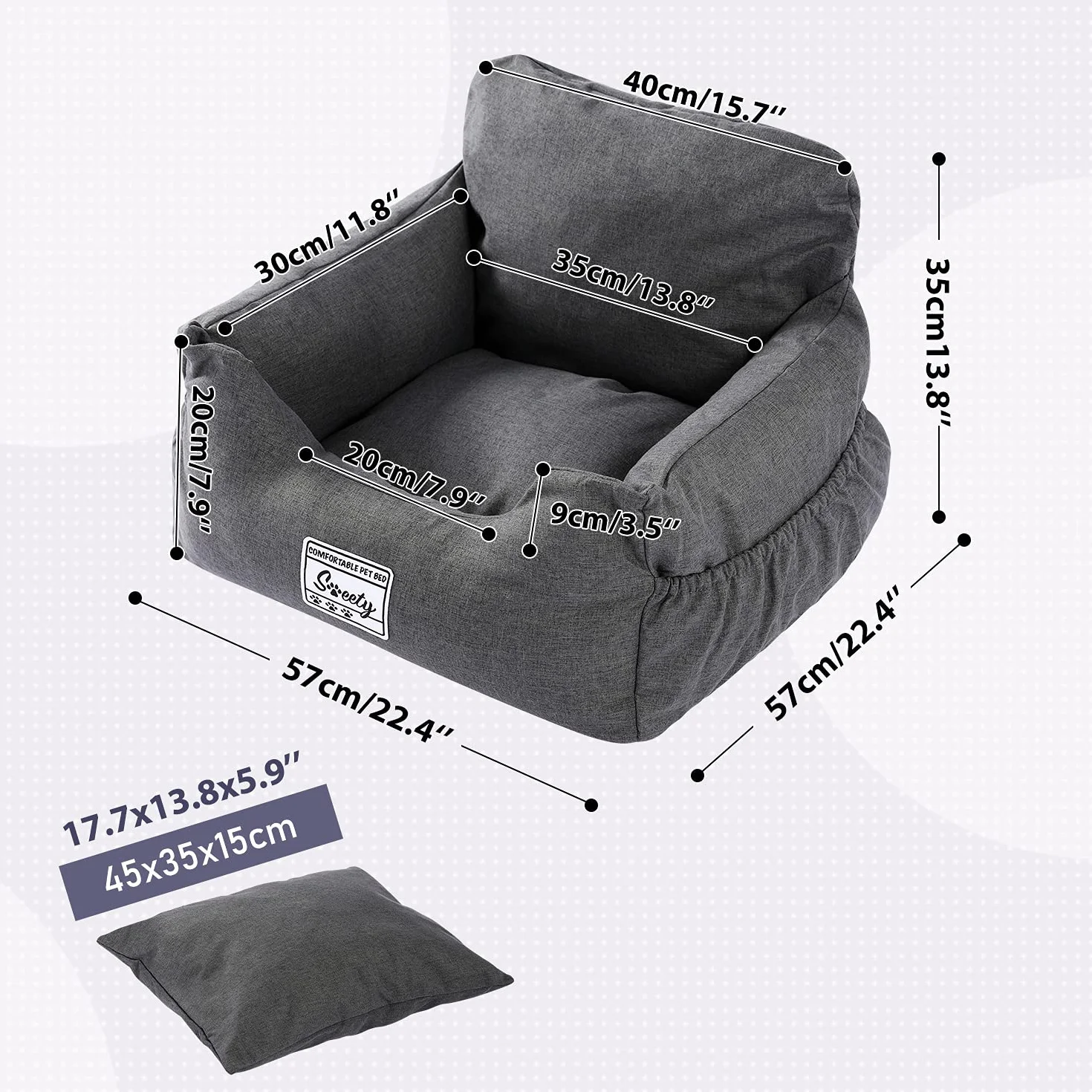 PETEPELA Asiento para coche para perros con cinturón de seguridad estable, elevador de asiento suave, impermeable, antideslizante, para perros pequeños y medianos, color beige