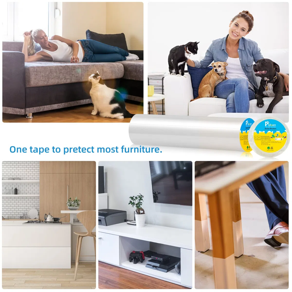 Protector de Muebles Gatos, Cinta Adhesiva Anti-Arañazos de Puertas Transparente Autoadhesivas Arañazos de Gato Protector para Gatos y Perro, Protección Invisible para Sofá y Mueble 45x400 cm
