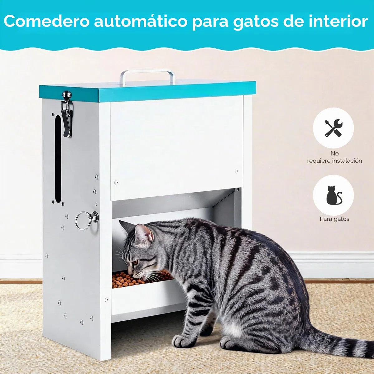 Dispensador Comida Gatos con Comedero Elevado, 10L, Alimentador para Mascotas Integramente de Metal, Tolva para Varios Gatos, Robustos, a Prueba de Lluvia y Nieve
