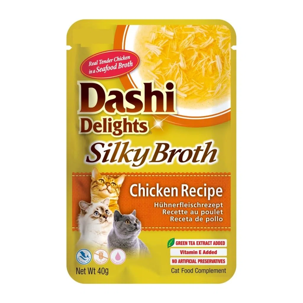 Comida Húmeda para Gato Dashi Silky | Alimento Complementario | Altamente Hidratante | 12 x 40 Gr | Varios Sabores | (12x40Gr, Pollo)