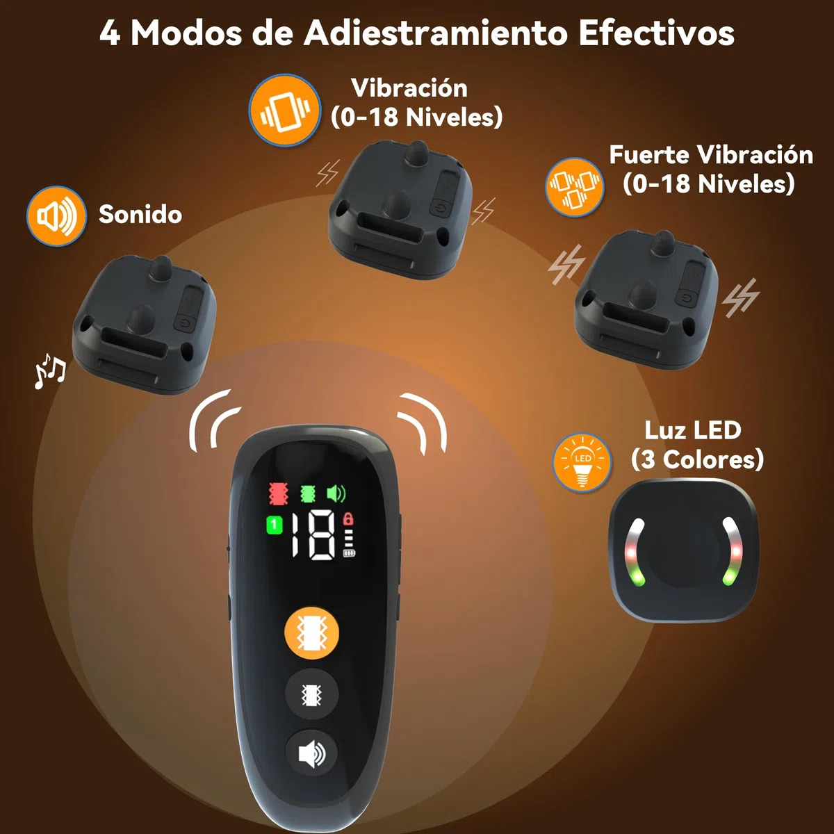 Collar de Adiestramiento para Perros,Collar Recargable con Rango de Control Manual 2000 Metros,4 Modos de Adiestramiento Efectivos Luz LED/Sonido/Vibración/Fuerte Vibración,Resistente al Agua IP67
