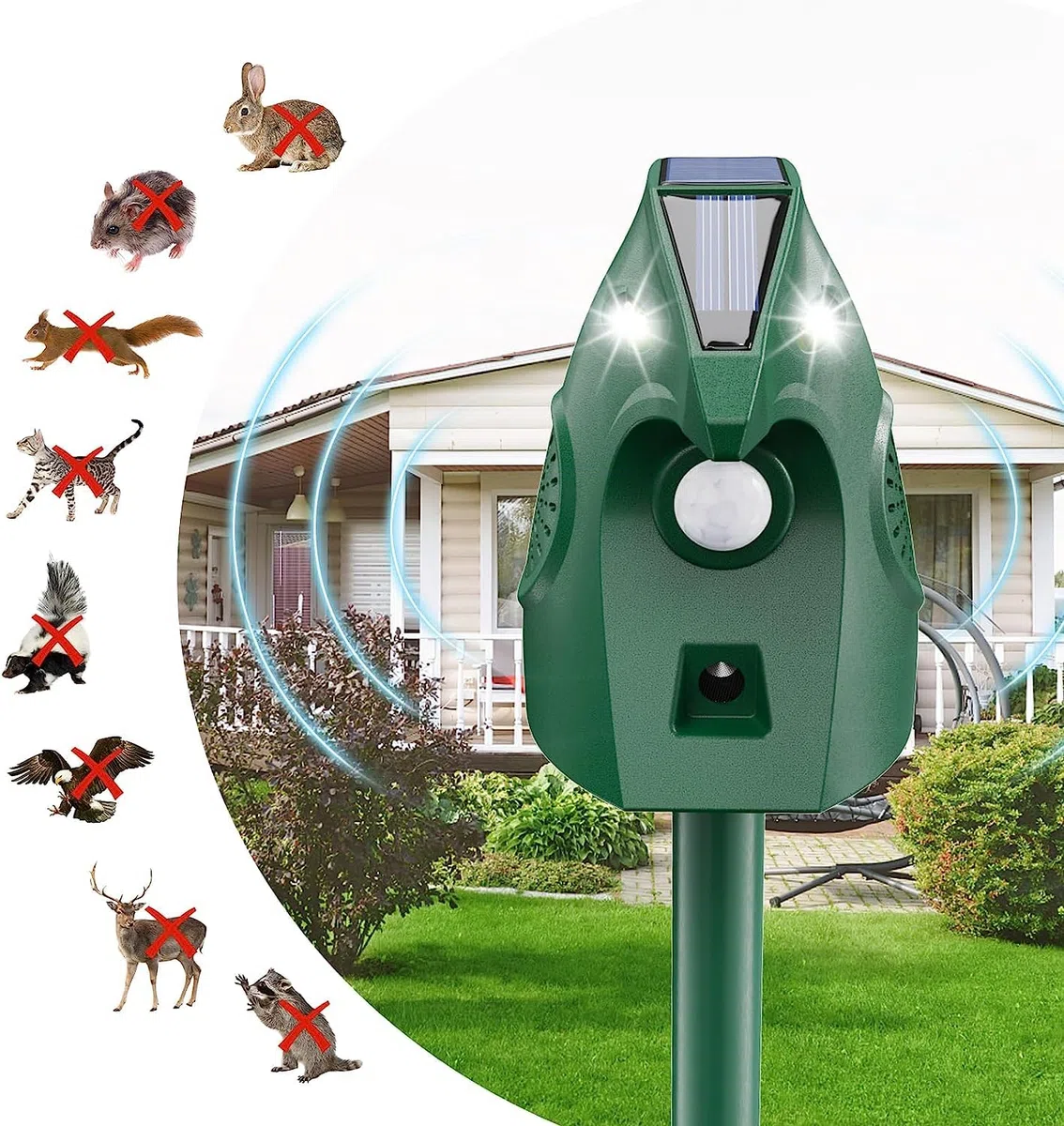Repelente para Gatos Exteriores, Repelente Palomas Ultrasónico Solar, Ahuyentador de Pajaros Animales, Carga USB Repelente Gatos Jardín Auyentar Perros, Palomas, PáJaros, Ratas, Zorros