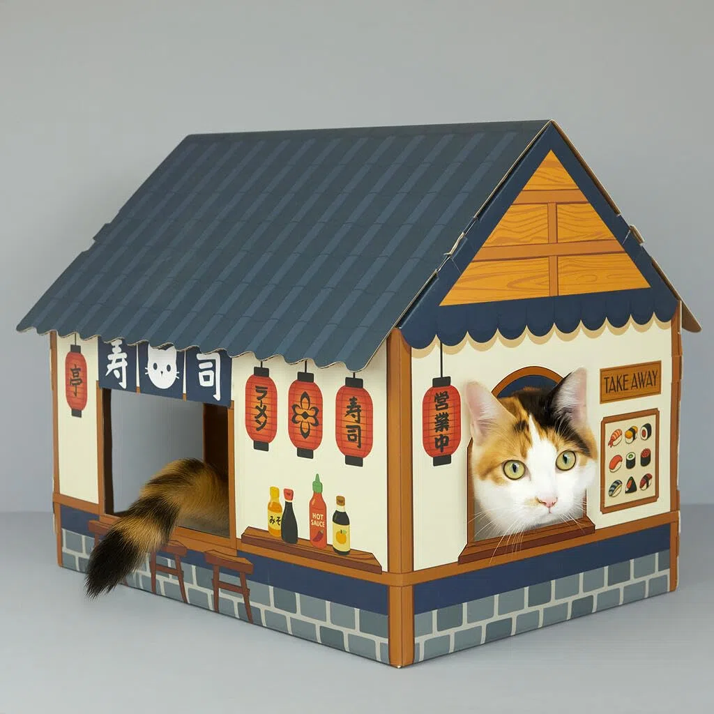 Balvi Casa para Gatos & Rascador Sushi Bar Un rascador con inspiración Japonesa Cartón