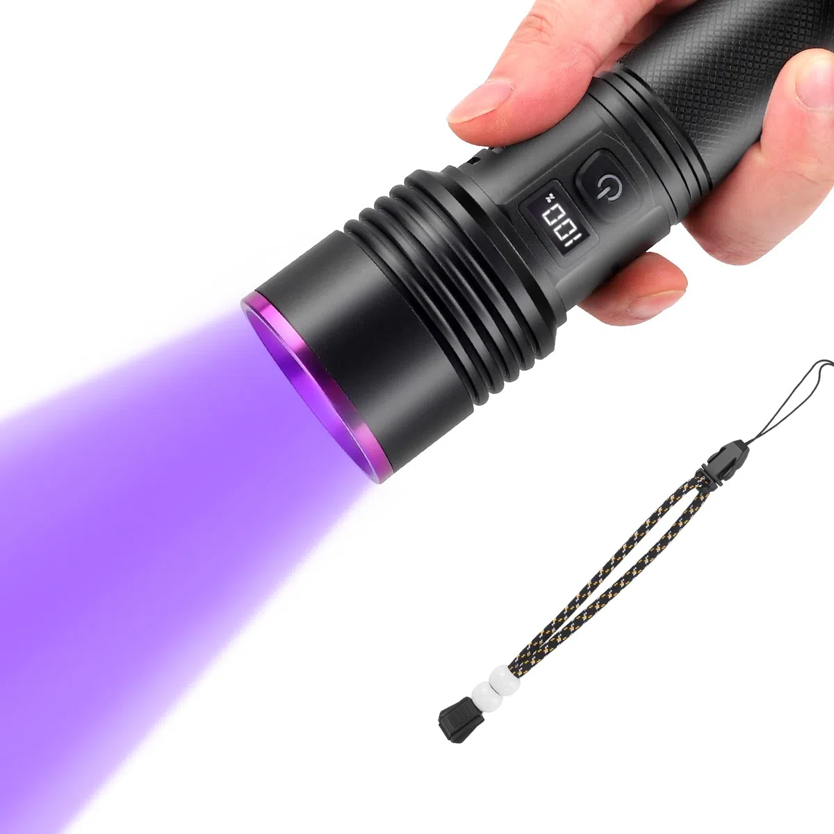 Linterna UV de 20 W, 365 nm de luz negra, linterna con USB recargable, lámpara de luz UV de 7000 mAh para detección de orina de mascotas, búsqueda de ámbar, escorpión, resina, vidrio de