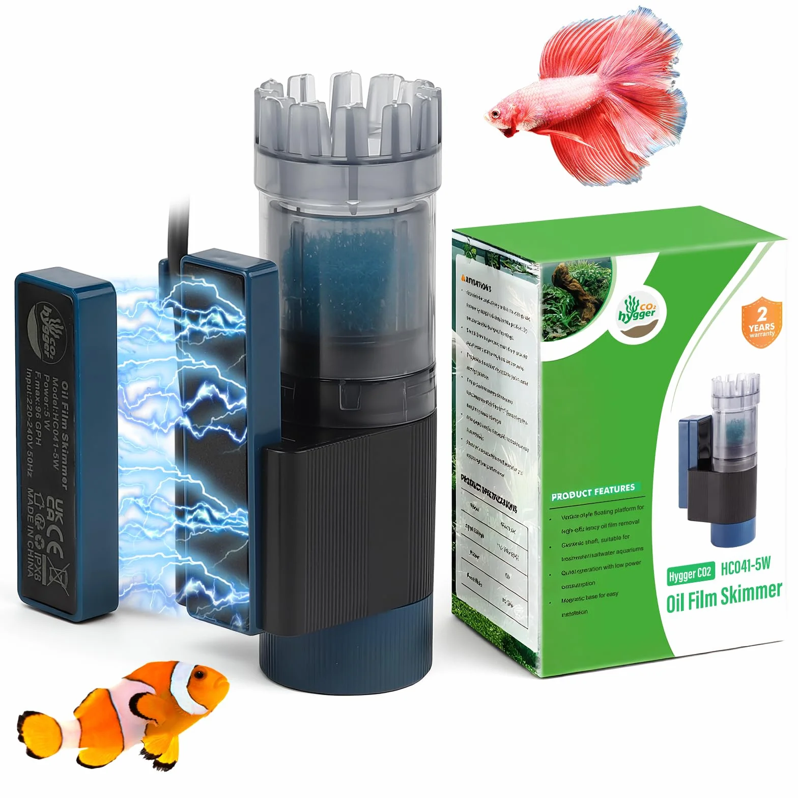 Skimmer de Superficie para Acuerios Magnético, Skimmer acuario para agua dulce y marino, 96GPH flujo con Esponja Biológica,5W Eliminador de Película de Aceite, eliminación eficiente de residuos