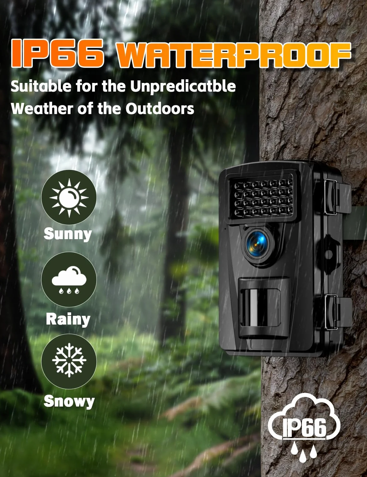 Cámara de Caza 4K 30fps, 60MP Camara Fototrampeo Nocturna 940nm Invisibles IR Leds, Diseño de Temporizadorn, IP66 Impermeable para Monitoreo de Vida Silvestre y Vigilancia del Hogar