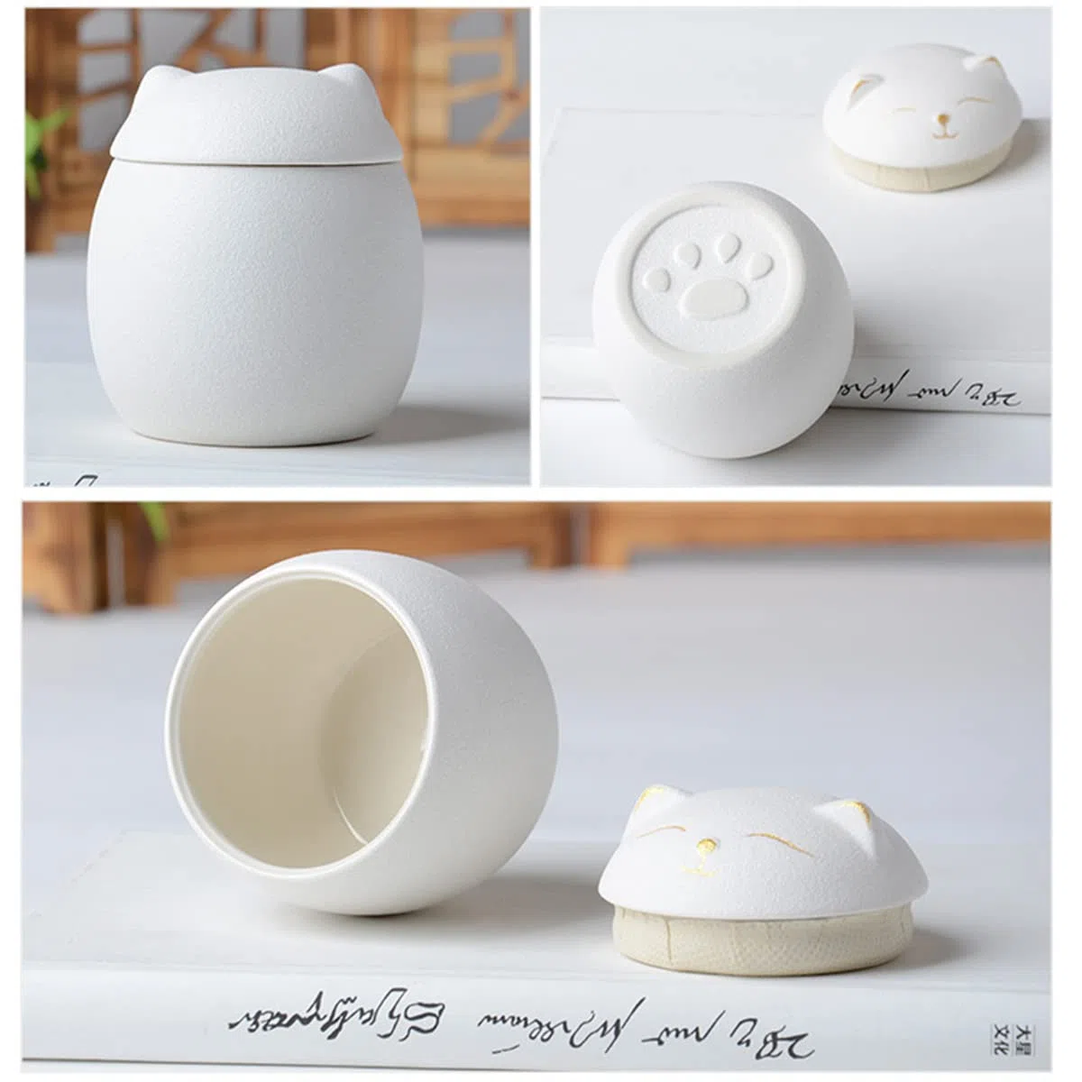 Urna para Cenizas de Gato, Forma de Gato Cremation de Forma Conmemorativa, urnas Decorativos artesanales, para Gato de urna de Gato funerarios,Blanco,500ML