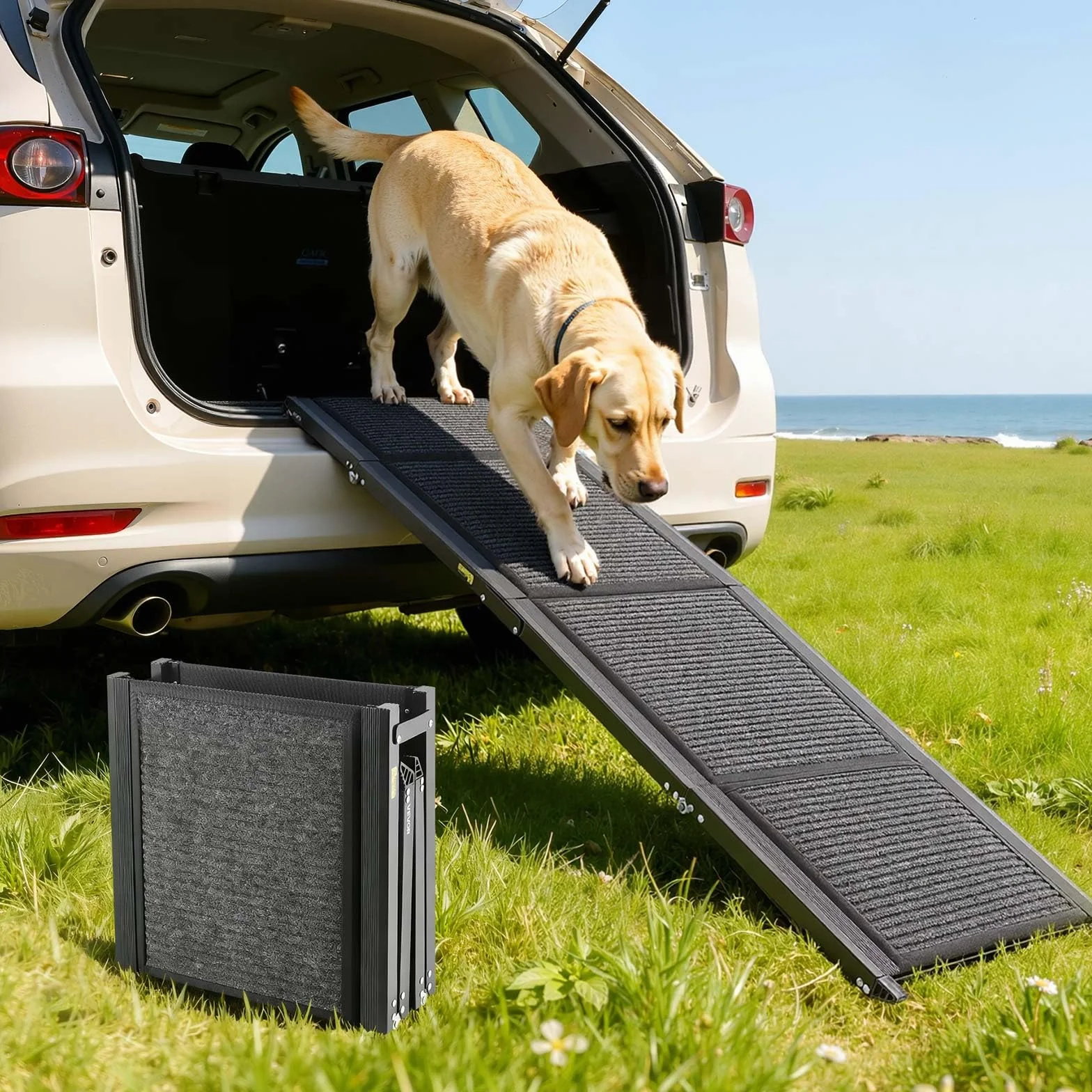 VEVOR Rampa Plegable para Perros para Coches, 180 x 43,2 cm, para Perros Medianos y Grandes de hasta 113 kg, con Superficie de Fieltro Antideslizante, Portátil para Exteriores, SUV y Camiones