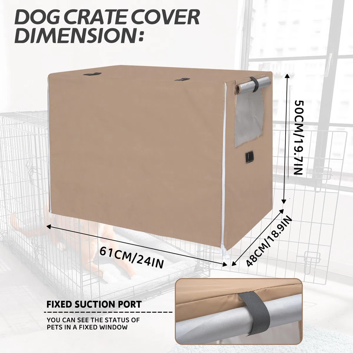 OUUTMEE Funda para jaula de perro de alambre de 24 pulgadas, cubierta impermeable de tela Oxford 210D para perrera, resistente al viento, cubierta para jaula de perro para protección interior y