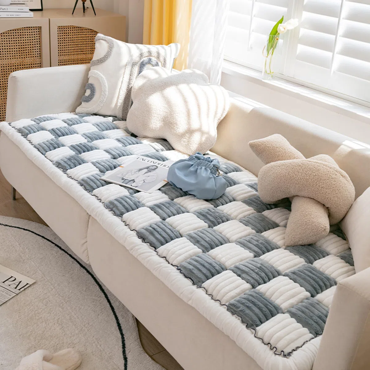 Divertida Funda De Sofá, Cubierta De Sofá De Cama De Almohadilla Para Mascotas Cuadradas De Color Crema, Cubierta De Protección De Muebles, Adecuada Para Gatos Y Perros(Size:27.6*70.9 in,Color:Grey)
