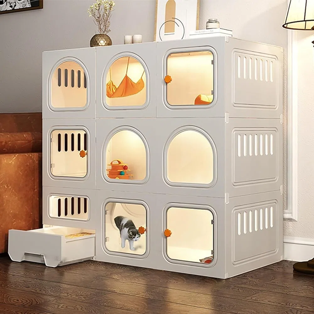 Jaula para gatos de interior con caja de arena extraíble, espacio extra grande, para gatos, hurones, chinchilla, caja cerrada para gatos con puerta para gatos, corral para mascotas para el hogar