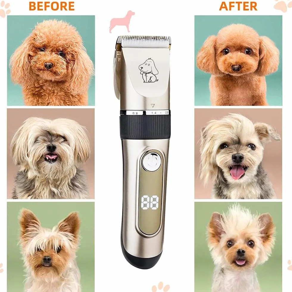 KAEFUYS 5 en 1 Máquina Cortar Pelo Mascotas Recargable IPX7 Impermeable Silenciosa y Velocidad Ajustable Cortapelos para Perros Profesional con Cortaúñas Peine Lima Tijeras y 6 Peines