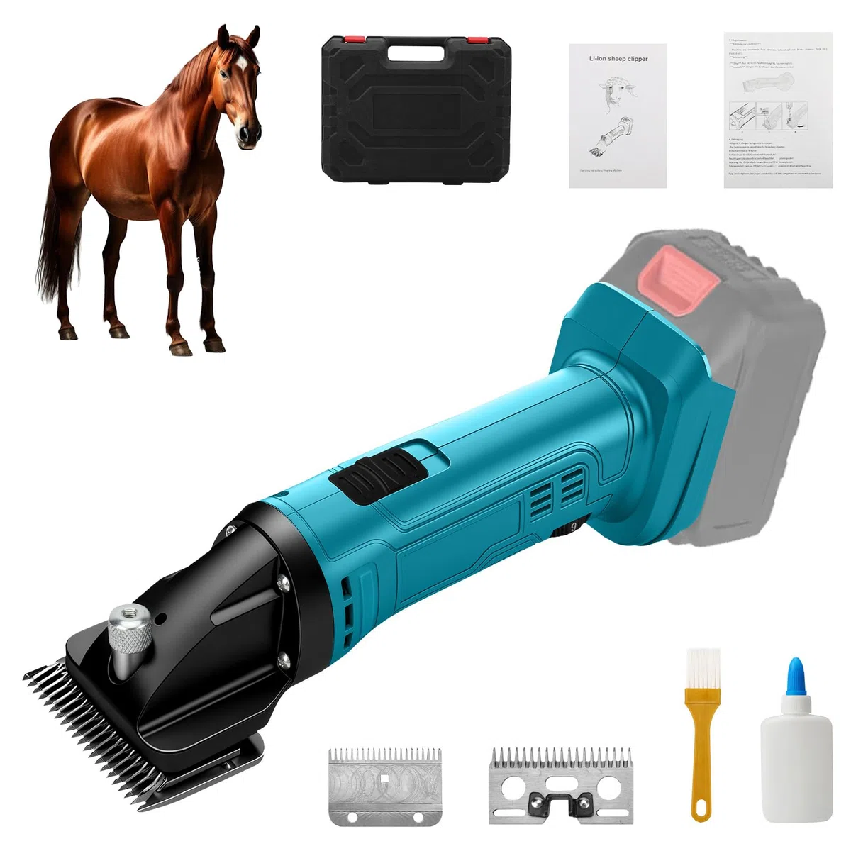 Esquiladora Caballos Compatible con Makita 18V, Profesional Maquina pelar Caballos para Ovejas Ganado Animales con motor potente, 6 Velocidades 2500 RPM/Min (Sin Batería)