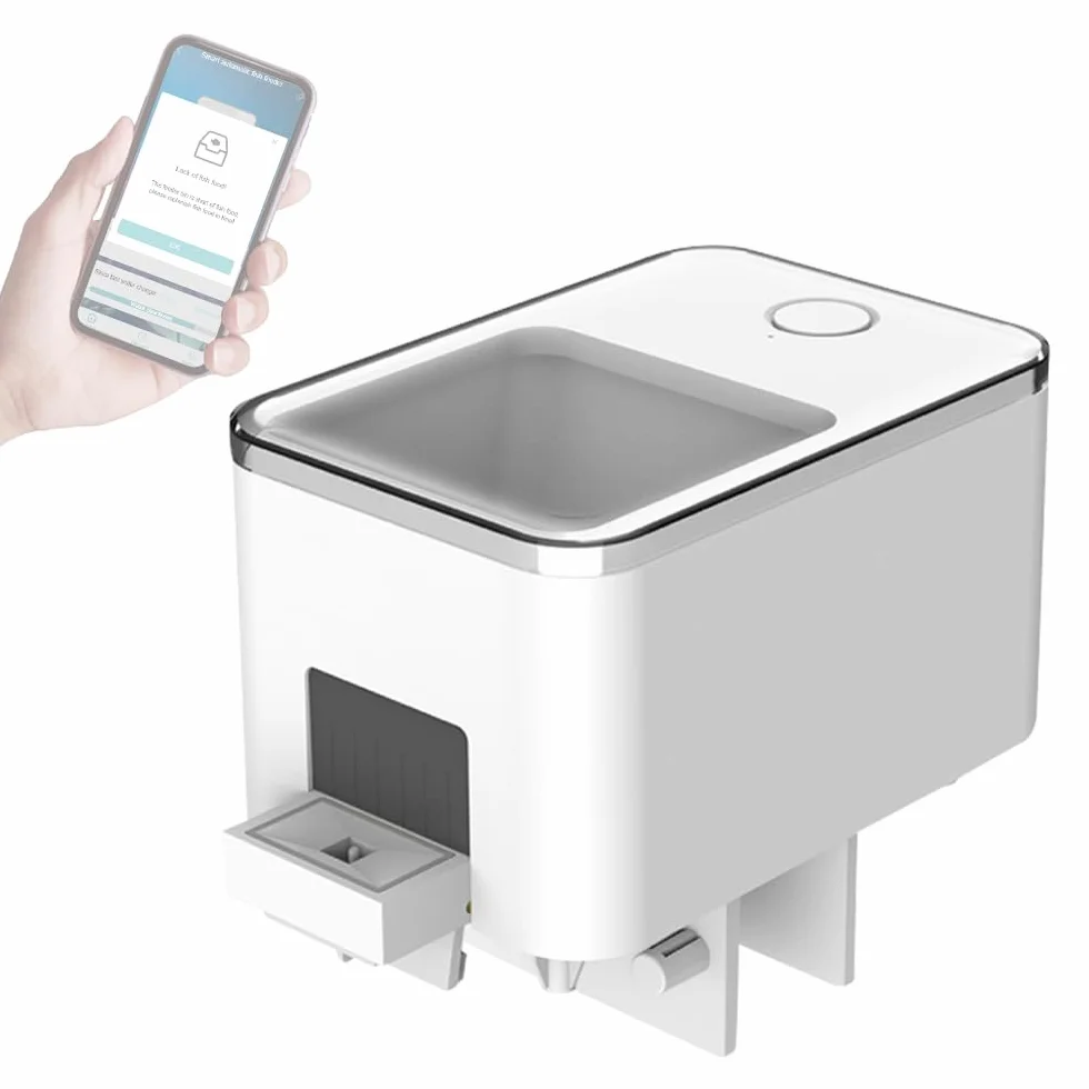 Weytoll Comedero Automatico Peces, Control de Aplicación WiFi de 100 ML Dispensador Comida, Doble Protección Antibloqueo, Control Preciso