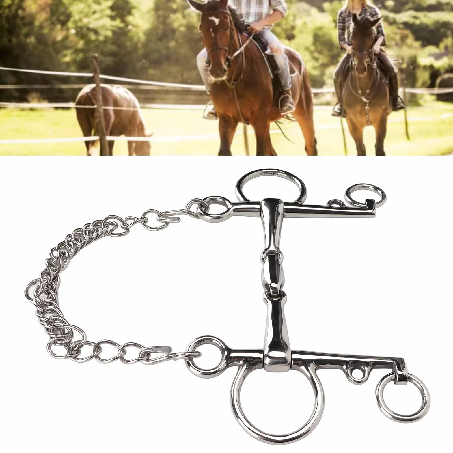 Broca Pelham para Caballos, Resistente a Roer, Facilidad de Control, Broca Pelham de Boca Articulada, Tachuela para Caballos de Acero Inoxidable Duradera con Cadena de Bordillo