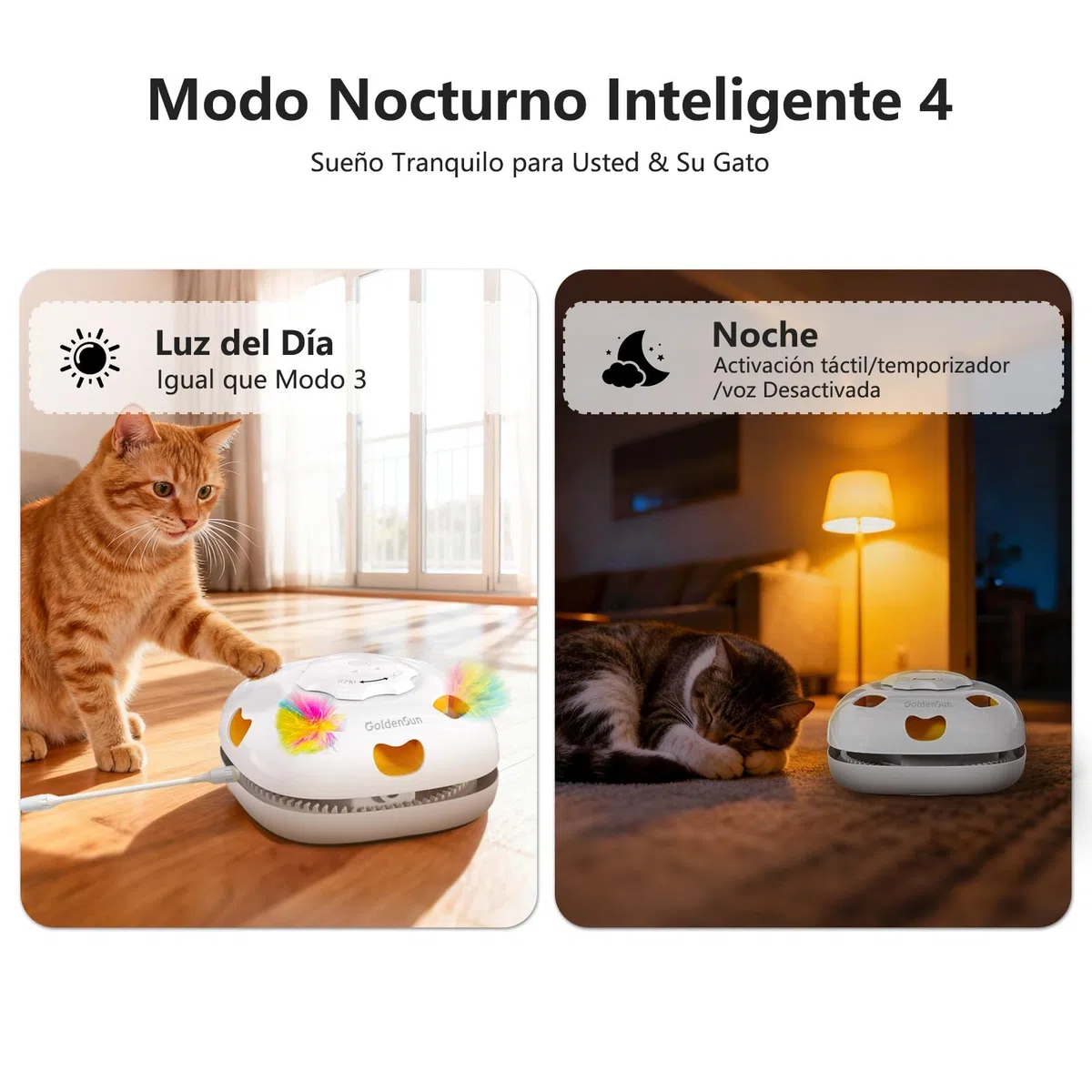 GoldenSun Juguetes para Gatos Recargable, Juguete Interactivo 4 en 1 para Gatos, Escondite, Golpea al Topo, Varita Mágica, Persecución de Plumas, Incluye 4 Repuestos