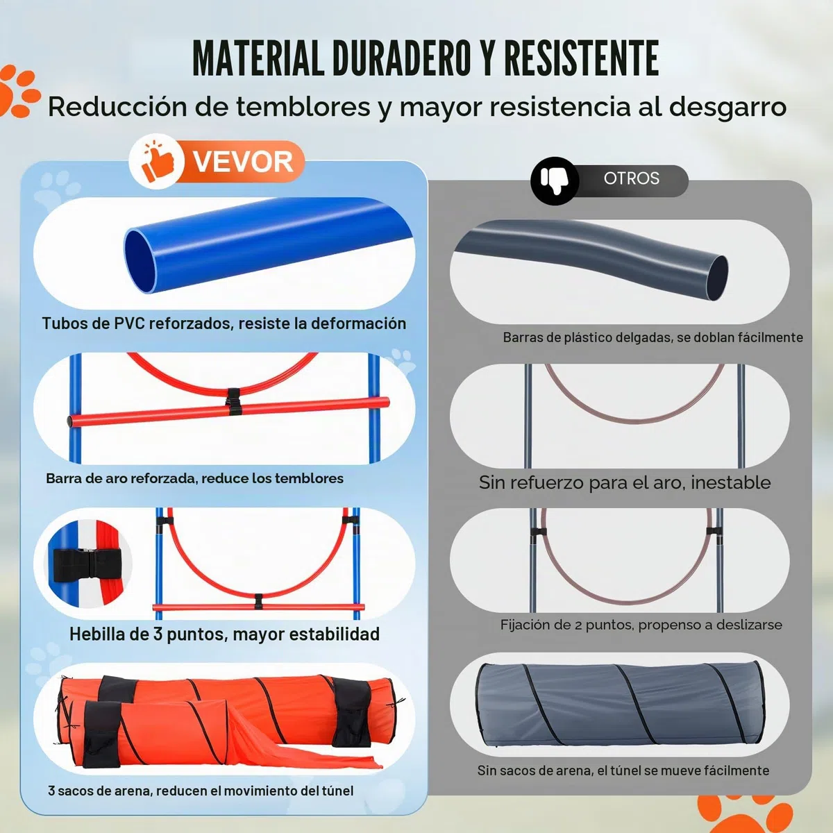 VEVOR Kit de Equipo de Entrenamiento de Agilidad para Perros 7 Piezas Carrera de Obstáculos para Cachorros con Vallas Altas Ajustables 6 Postes Túneles Arco de Salto Caja de Descanso Silbato Cuenco