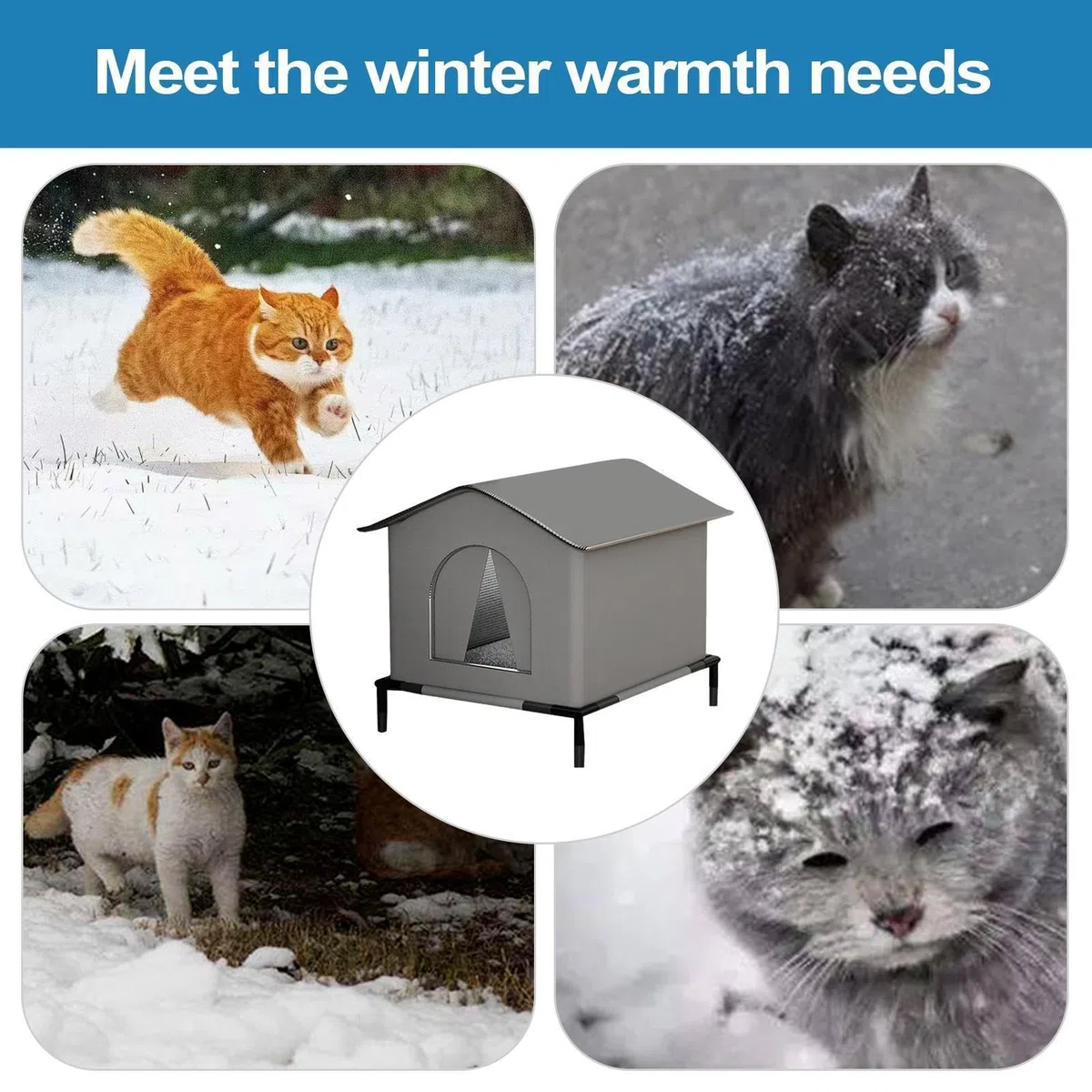 Caseta para Gatos Exterior | Refugio Cálido para Mascotas en Invierno con Alfombrilla y Puertas - Cueva para Mascotas con Aislamiento Térmico para Jardín y Terraza