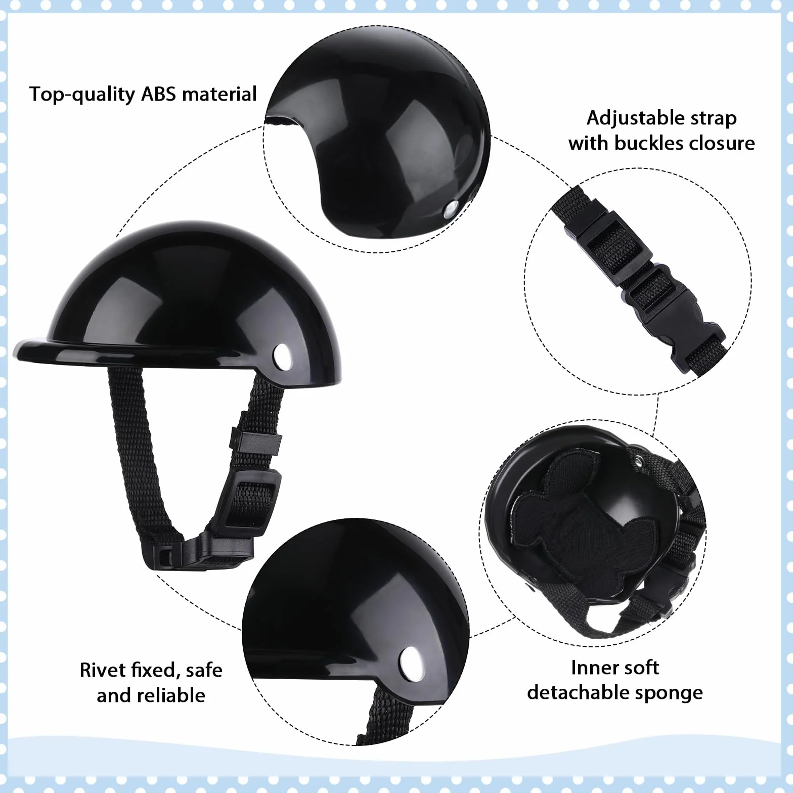 Frienda Casco y Gafas para Perro, Gafas de Sol con protección UV y Casco Acolchado de 4 Pulgadas para Cachorros, adorables Gafas para Perros con cinturón Ajustable para Perros pequeños (Negro, S)