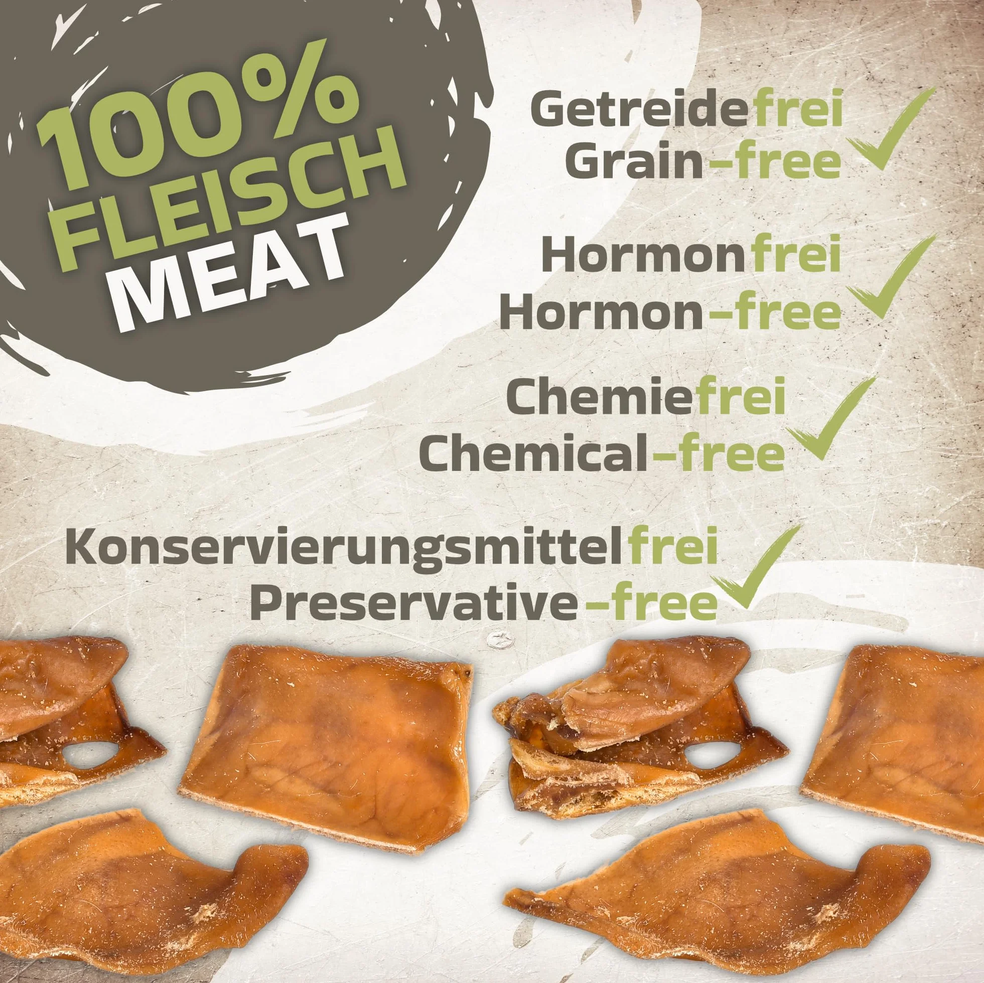 Orejas de cerdo cortadas para perros, 1 kg (aprox. 43 – 48 unidades) | Orejas de cerdo secas enteras | 100% natural | Diversión masticable duradera | Sin cereales | Ideal para perros pequeños y