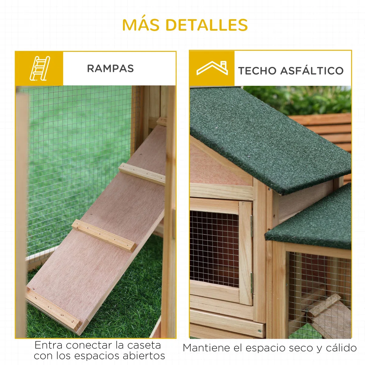 PawHut Conejera de Exterior Grande Gallinero Pajarera Granja Casa para Animales Pequeños Jaula Mascota Conejos Gallinero 210x45.5x84.5cm