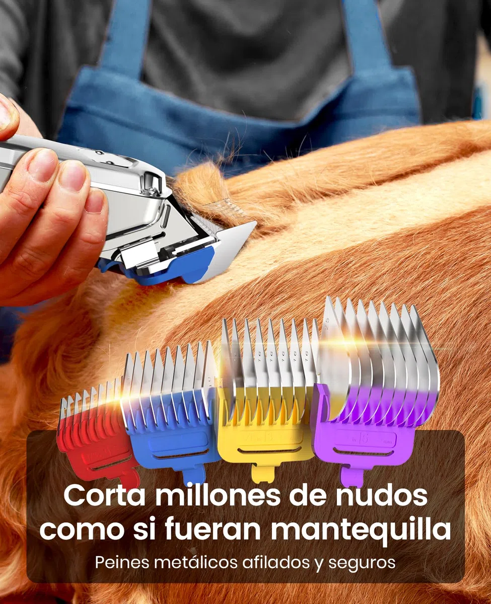 oneisall Quiet Cortapelos para Perros con Peine Guía Metálico, Profesional Cortapelos Perros y Gatos sin Cable, Alto Rendimiento Maquina pelar Perros pelo grueso, rizado, fino, largo y ondulado