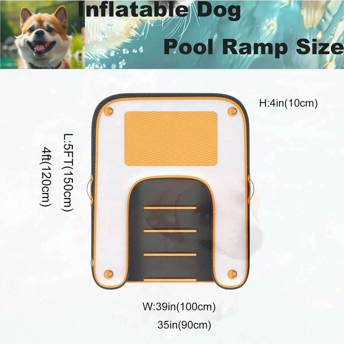 Rampa Hinchable para Perros con Escalera Flotante EVA Antideslizante para Piscina/Bote/Lago, 100 kg, Bomba incluida, portátil