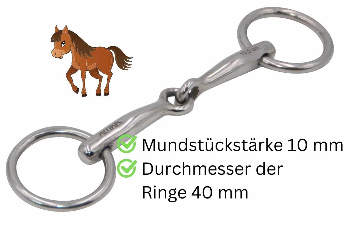AMKA Trenza de agua para pony, acero inoxidable, grosor de 10 mm, anillos de 40 mm, 7,5 – 9,5 – 10,5 cm