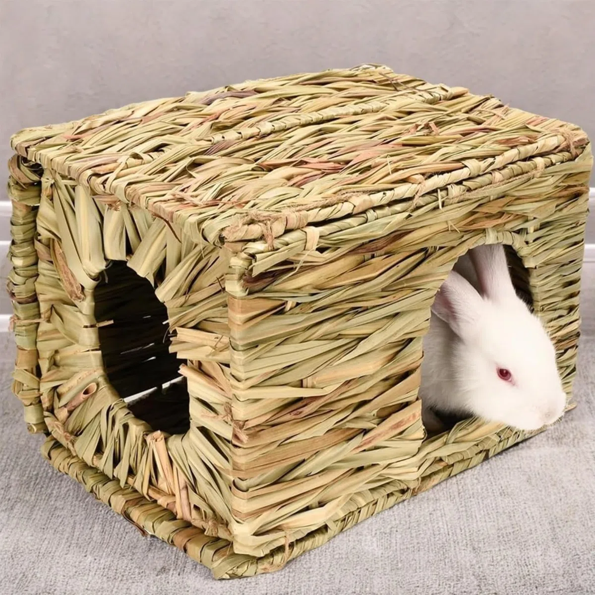 Folding Straw House, Rabbit Grass House, para Rabbit Guinea Chinchilla Hurón, Multi-Utilidad, Comestible, No tóxico, Chew Toy para animales pequeños