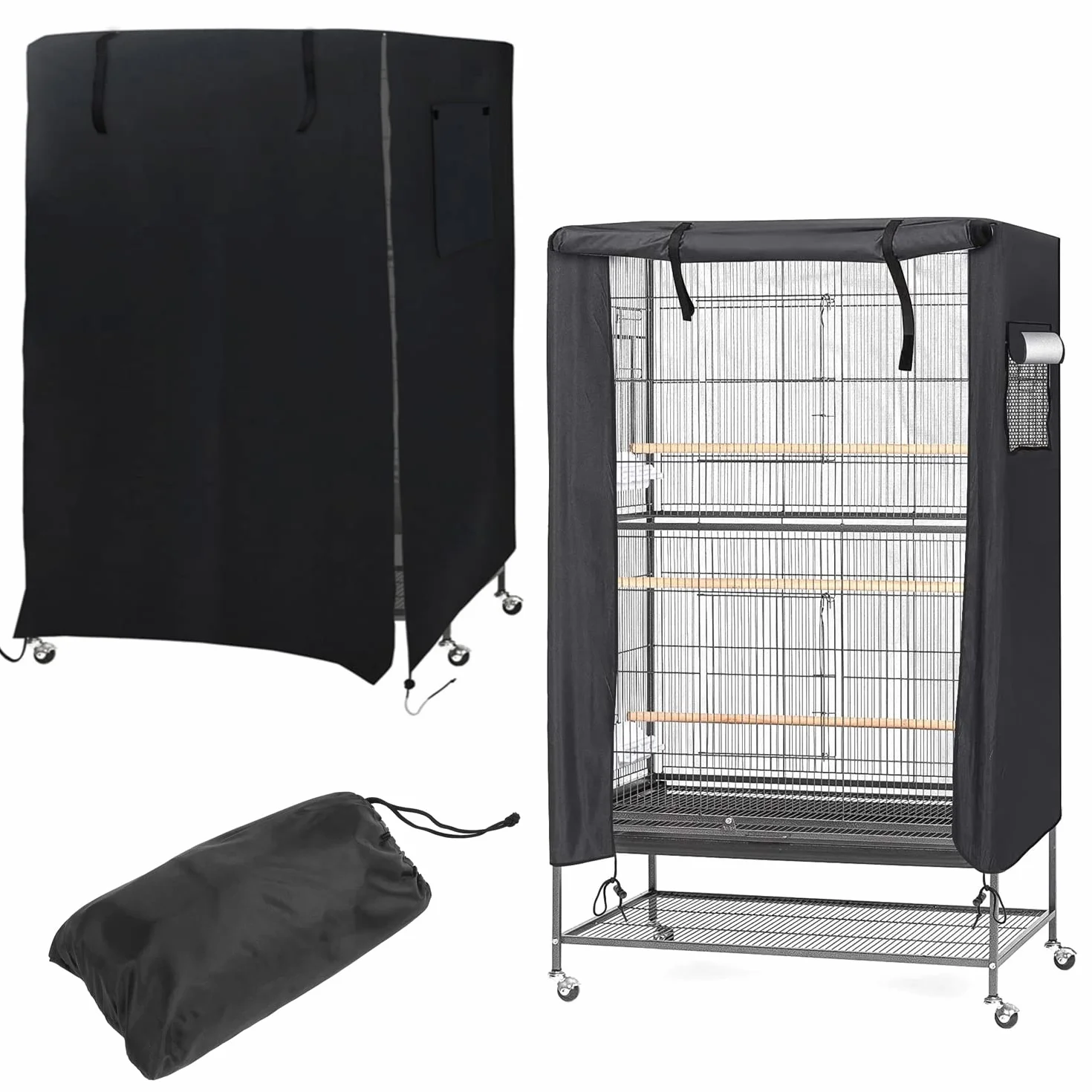 Funda para Jaulas de Pájaros 97x60x130cm Cubierta Grande para Jaula de Pájaros, Cubierta de Jaula de Dormir de Loro, Impermeable Transpirable a Prueba de Polvo y Luz (Negro)