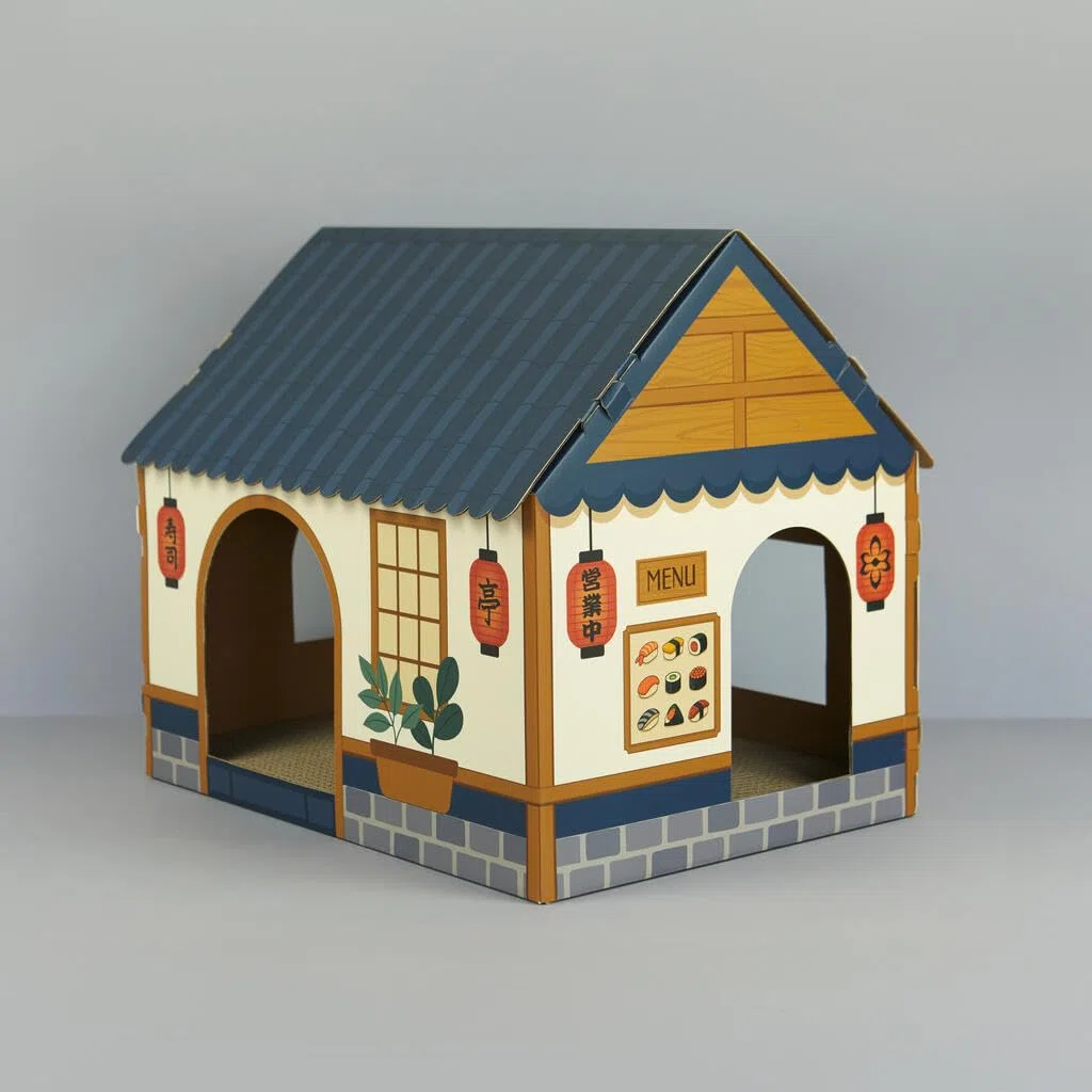 Balvi Casa para Gatos & Rascador Sushi Bar Un rascador con inspiración Japonesa Cartón