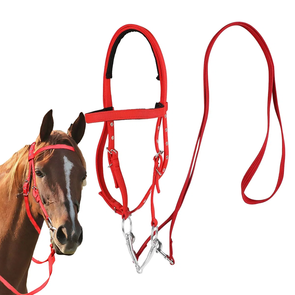 Brida Para Caballo: Cabestro Ajustable De Metal De Nailon De 51,18 Pulgadas, Correas De Doble Deflector Resistentes A Desgarros, Equipo Ecuestre Duradero | Equipo De Protección Cómodo Para Montar A Ca