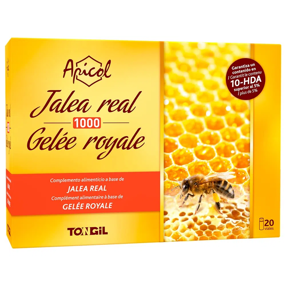 Apicol Jalea Real Liofilizada 20 viales de 1000mg de Tongil - Contenido Garantizado en mín. 5% 10-HDA, Ácido Graso Exclusivo y Parámetro Revelador de su Rrescura y Calidad | de Tongil