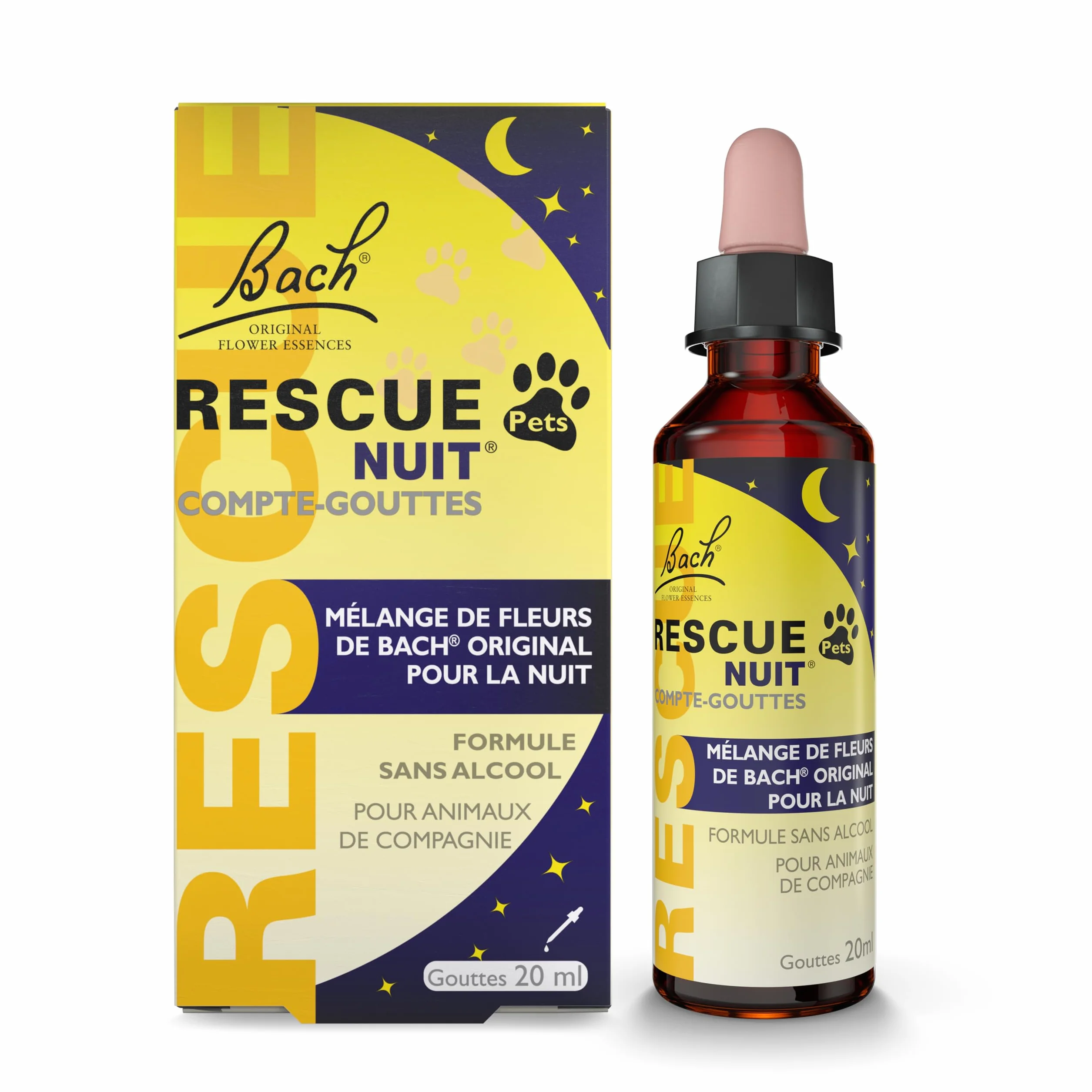 RESCUE NOIT PETS – Cuentagotas – Serenidad para animales – Ideal para viajar, aseo, ruido, vegano y sin alcohol – 20 ml