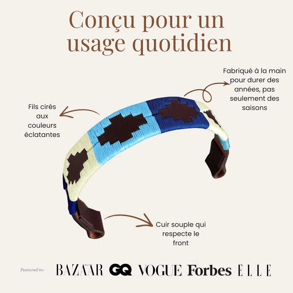 Carlos Diaz Frontalera Polo Gaucho Bordada y Encerada de Cuero Genuino de Diseñador (Caballo Cob 15 Pulgadas)