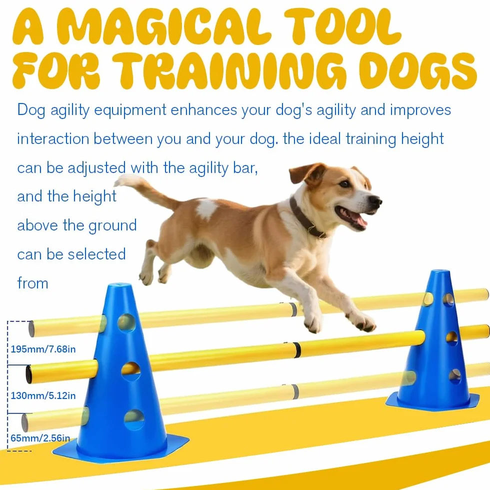 Agility Set Perros Barreras, Juego de Obstáculos Niños, 8 Conos de 23 cm de Altura + 4 Barras de 81 cm de Largo, Bolsa de Transporte Accesorios de Entrenamiento Kit de Entrenamiento para Perros