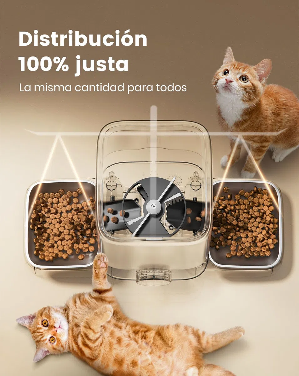 oneisall Comedero automático para Gatos 2 Tazones, 5L Comedero para Gatos con un botón Fácil Operación, dispensador de Comida Seca