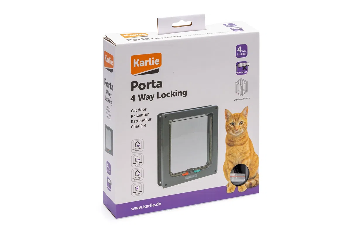 Karlie Puerta para Gatos, silenciosa, 4 vías, para Gatos Grandes, Ancho: 23,5 cm, Alto: 25,2 cm, Antracita