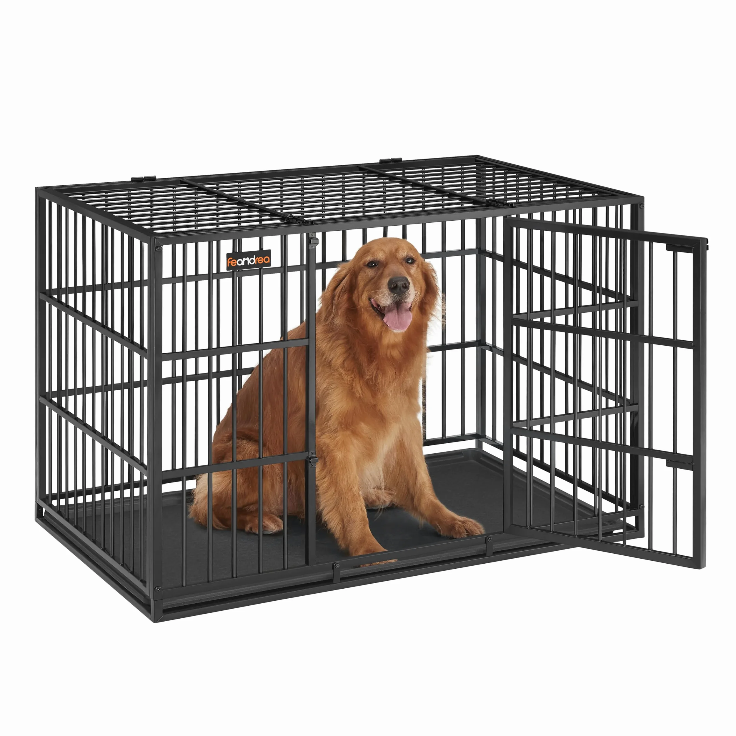 Feandrea Jaula Pesada para Perros, Jaula para Mascotas, 122 x 75 x 80 cm para Perros Medianos y Grandes, con Bandeja Extraíble, Doble Puerta, Fácil de Limpiar, Negro Tinta PPD006B01