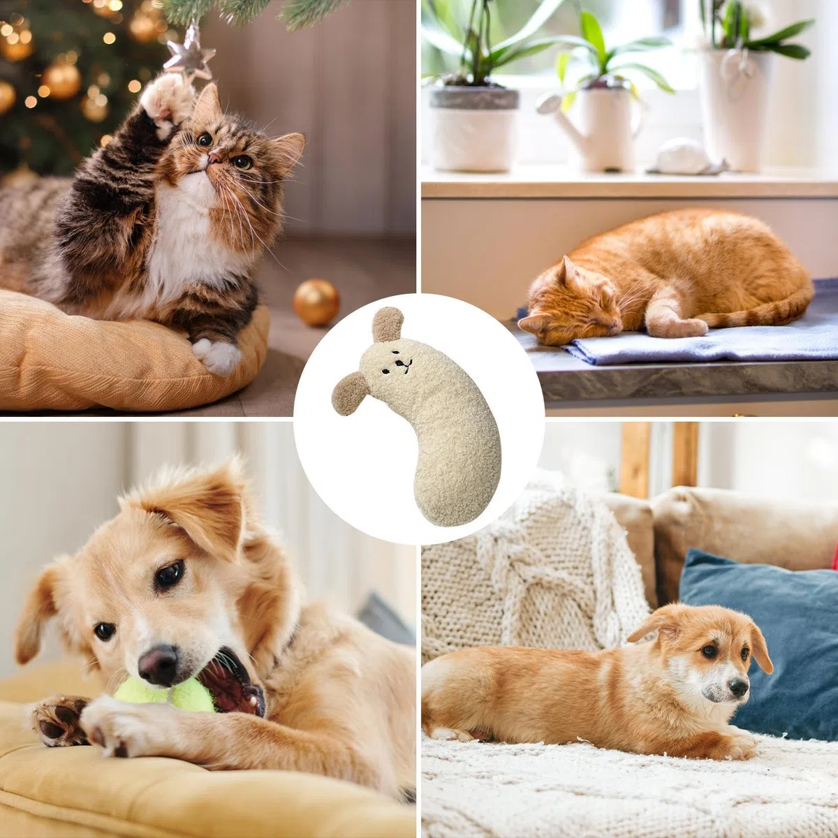 Almohada calmante para Perros - Cojín para Mascotas en Forma de U con patrón de Perro - Juguete Relajante para Mascotas, Almohada para Cama de Gato, Almohada Cervical para Mascotas, Almohada