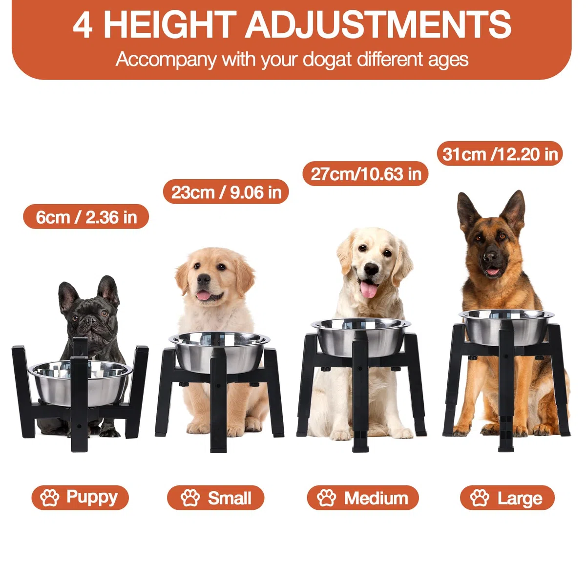 Marchul Soporte para cuenco para perros de altura y ancho ajustables [solo soporte], cuencos elevados para perros medianos y grandes, base antideslizante, comedero elevado estable