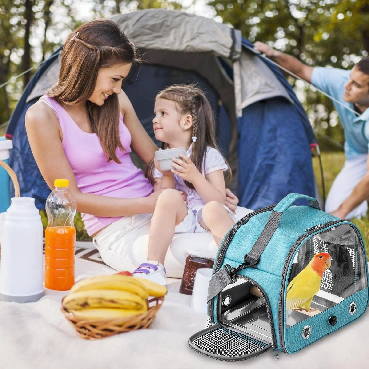 Transportbox Transportbox Transportbehälter für Vögel: Rucksack für Vögel mit Sitzstange und Edelstahl Bank, leichte Atmungsaktiver Transportbox, Haustier Reisekäfig für Papagayeiche Periquitos