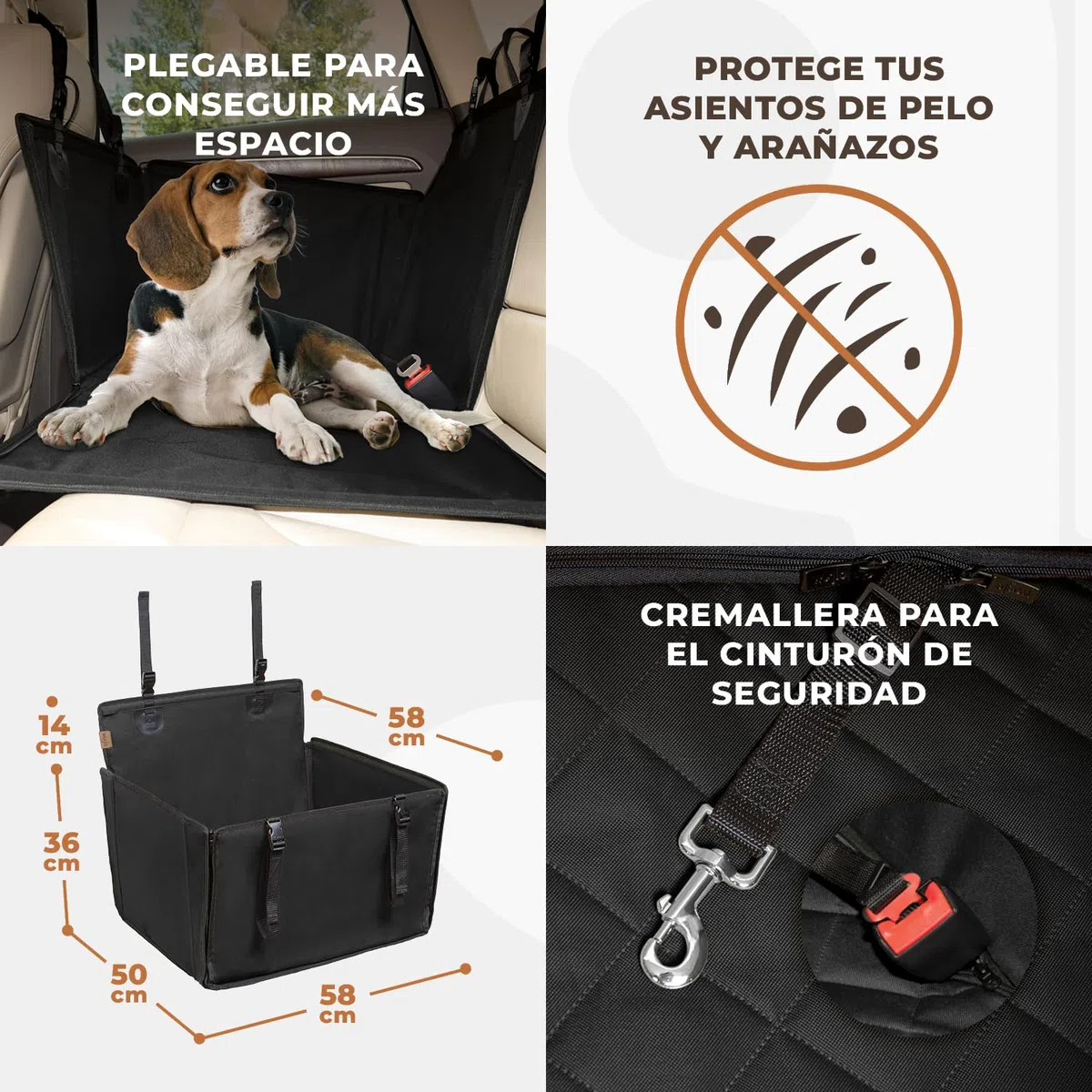 Wuglo Asiento de coche para perro extra estable – Asiento reforzado para perros de tamaño mediano con 4 correas de sujeción, robusto e impermeable asiento de coche para mascotas para asiento posterior