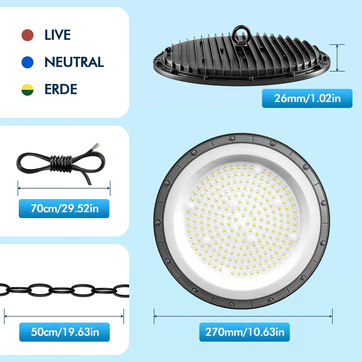 4Pack 300W UFO LED Lámpara de Alta Bahía, 30000LM Focos Interior Techo,6500K Ultrafina Iluminación de Almacén,IP66 Impermeable Naves Industriales Para Patio,Garaje,Fábrica,Taller