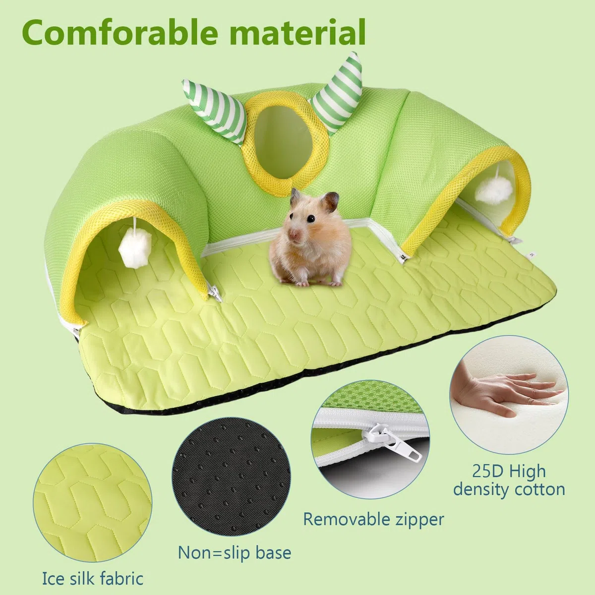 Cama Túnel para Conejillos de Indias, Túnel de Conejos, Juguetes de Escondite de Conejillo de Indias, Cama de Conejillo de Indias Lavable para Hámster, Chinchilla, Conejito (Verde)