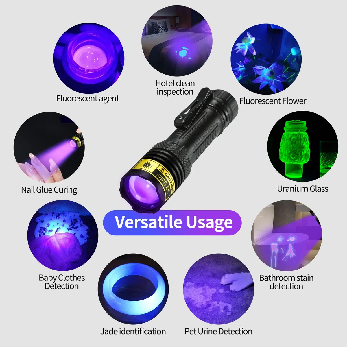 DARKDAWN Linterna UV de 395 nm, luz negra, mini y potente USB - C, linterna LED recargable para maderas, linterna portátil de enfoque ajustable para vidrio de uranio, dinero, manchas de orina de