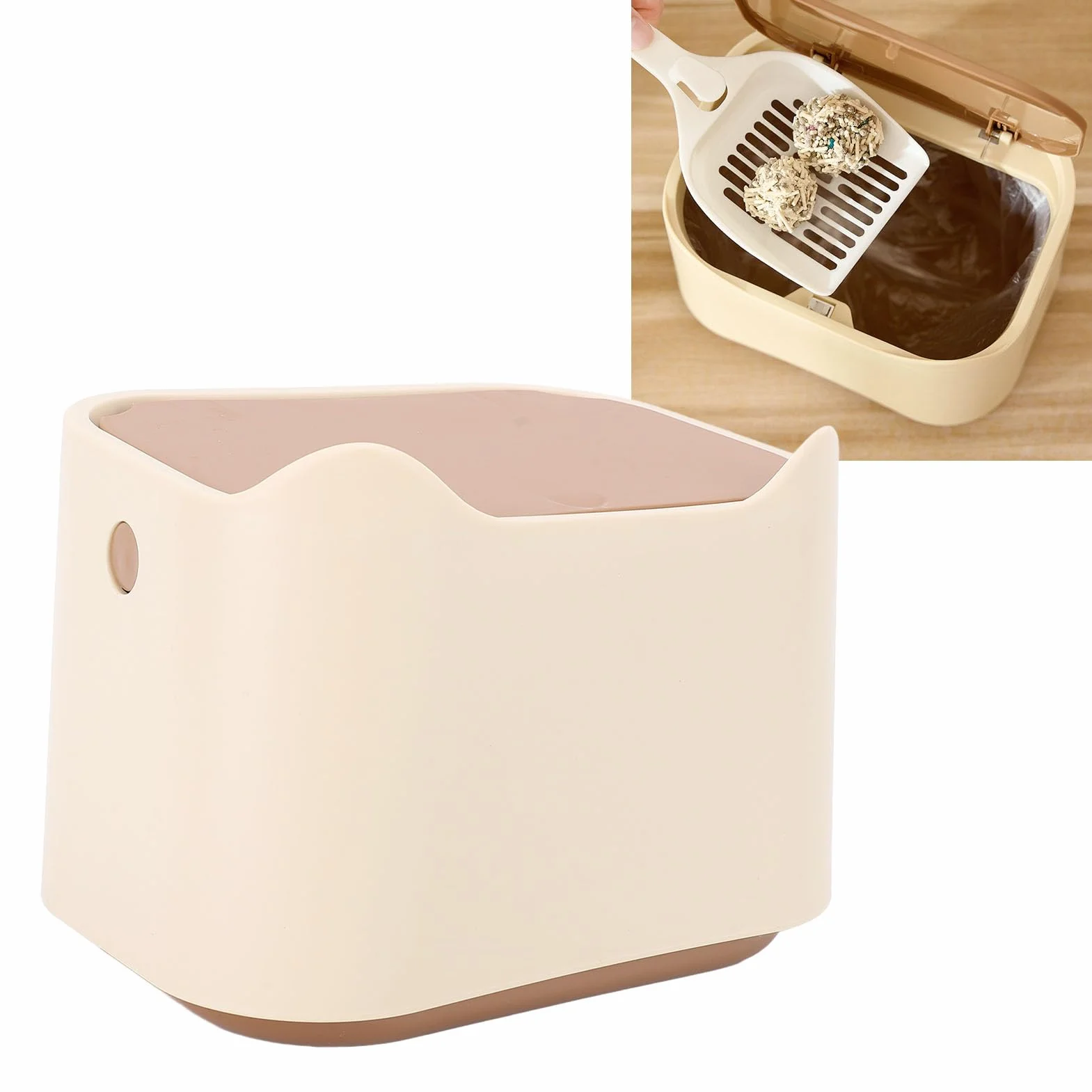 Bote de Basura para Gatos de Diseño Cerrado, Tapa Tipo División y Prensa, Mini Contenedor Multiusos